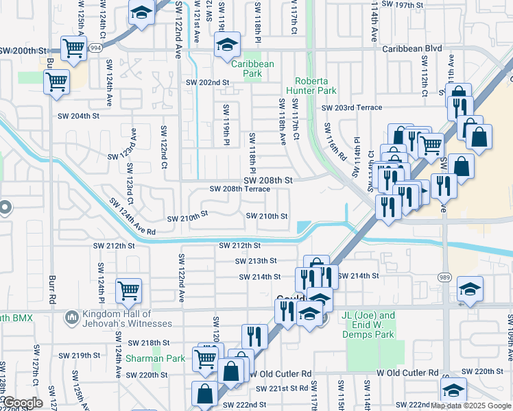 map of restaurants, bars, coffee shops, grocery stores, and more near 20929 Southwest 118th Place in Miami
