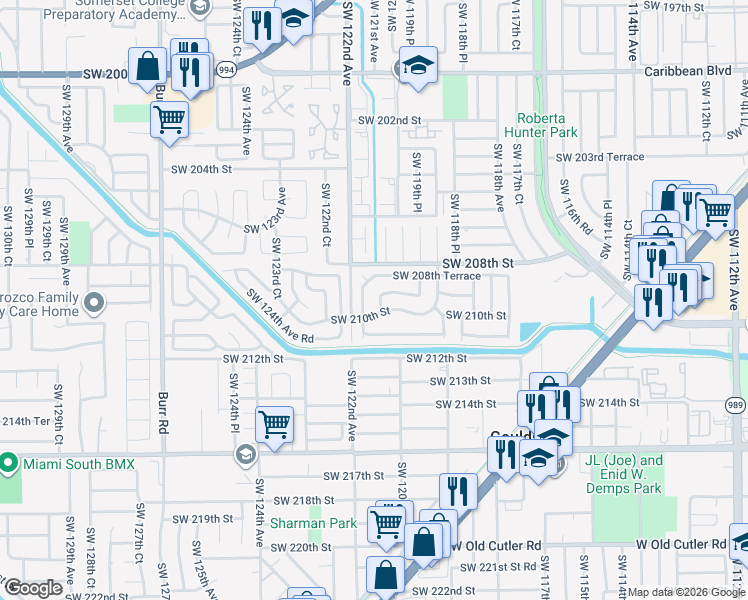 map of restaurants, bars, coffee shops, grocery stores, and more near 20923 Southwest 121st Avenue in Miami
