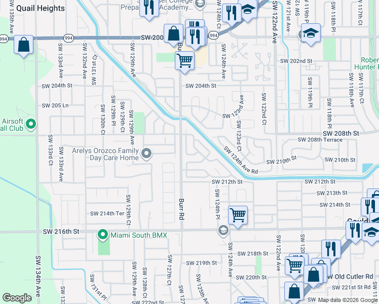 map of restaurants, bars, coffee shops, grocery stores, and more near 21000 Southwest 125th Court Road in Miami