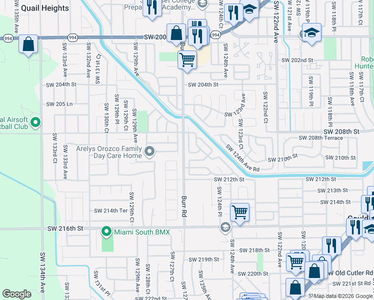 map of restaurants, bars, coffee shops, grocery stores, and more near 20973 Southwest 127th Court in Miami