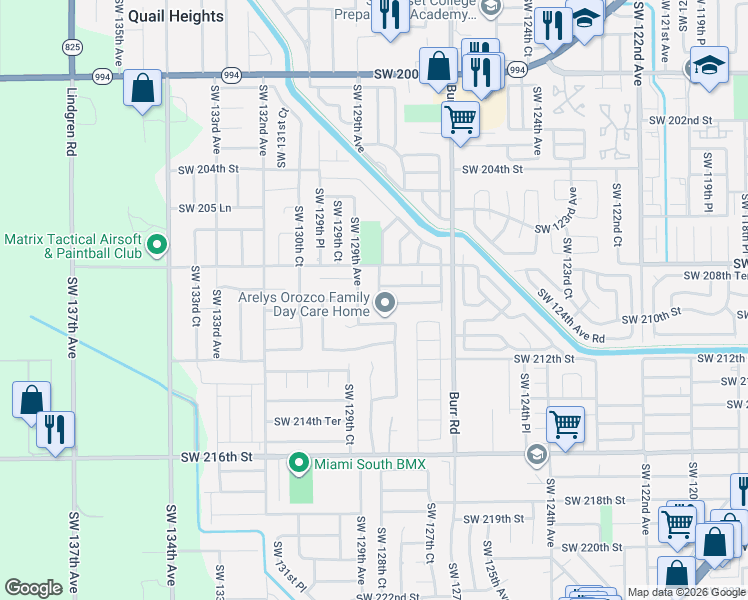 map of restaurants, bars, coffee shops, grocery stores, and more near 12833 Southwest 209th Lane in Miami