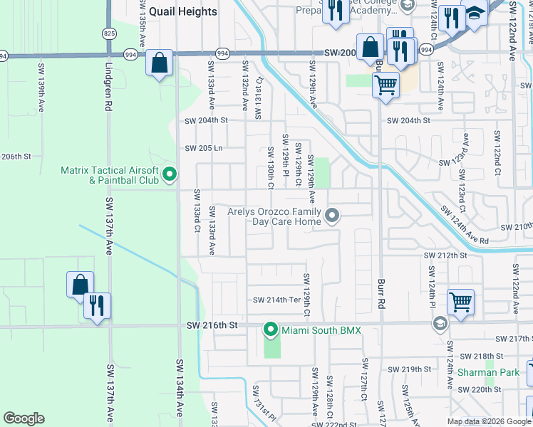 map of restaurants, bars, coffee shops, grocery stores, and more near 13133 Southwest 209th Avenue in Miami