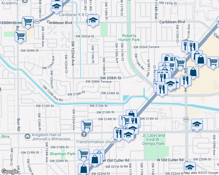 map of restaurants, bars, coffee shops, grocery stores, and more near 8822 Southwest 209th Terrace in Miami