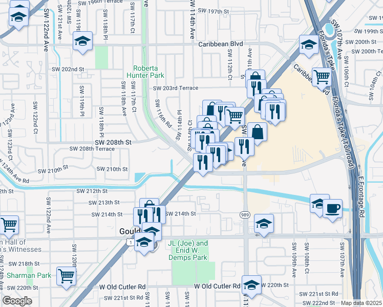 map of restaurants, bars, coffee shops, grocery stores, and more near 21000 Southwest 114th Court in Miami