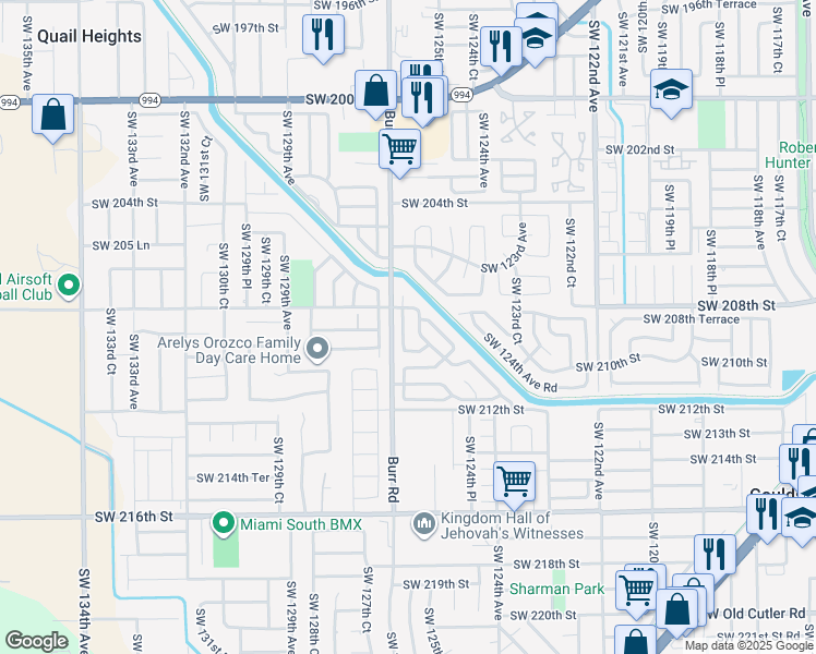 map of restaurants, bars, coffee shops, grocery stores, and more near 20973 Southwest 127th Court in Miami