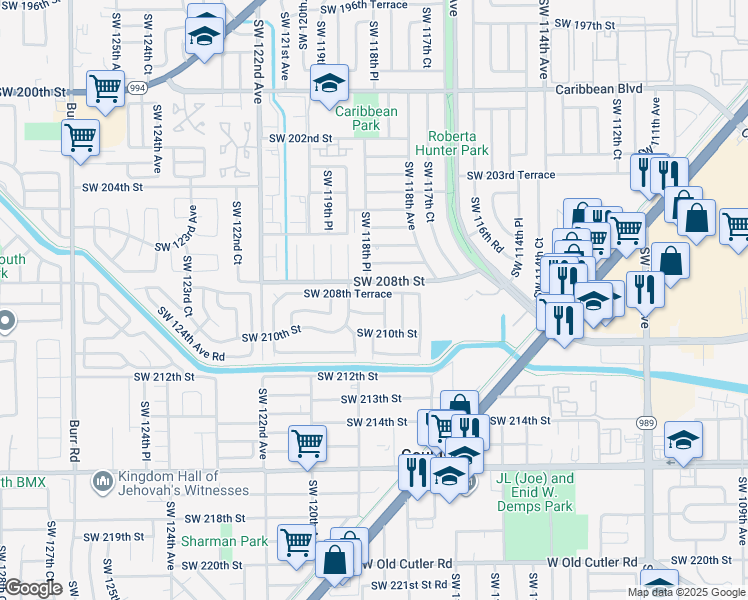map of restaurants, bars, coffee shops, grocery stores, and more near 11861 Southwest 208th Terrace in Miami