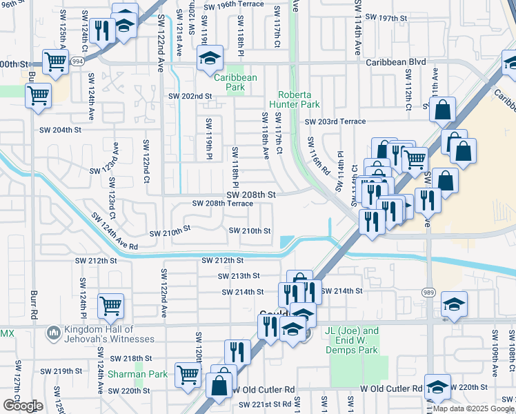 map of restaurants, bars, coffee shops, grocery stores, and more near 11861 Southwest 208th Terrace in Miami