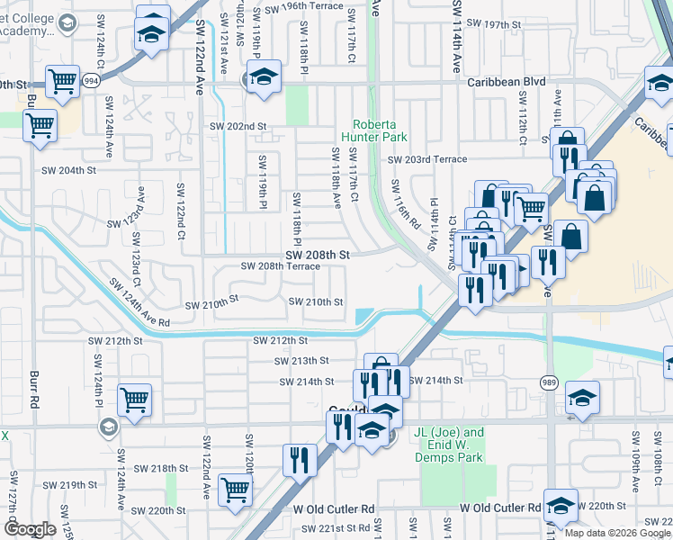 map of restaurants, bars, coffee shops, grocery stores, and more near 11812 Southwest 208th Terrace in Miami