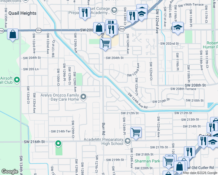 map of restaurants, bars, coffee shops, grocery stores, and more near 20809 Southwest 125th Court Road in Miami