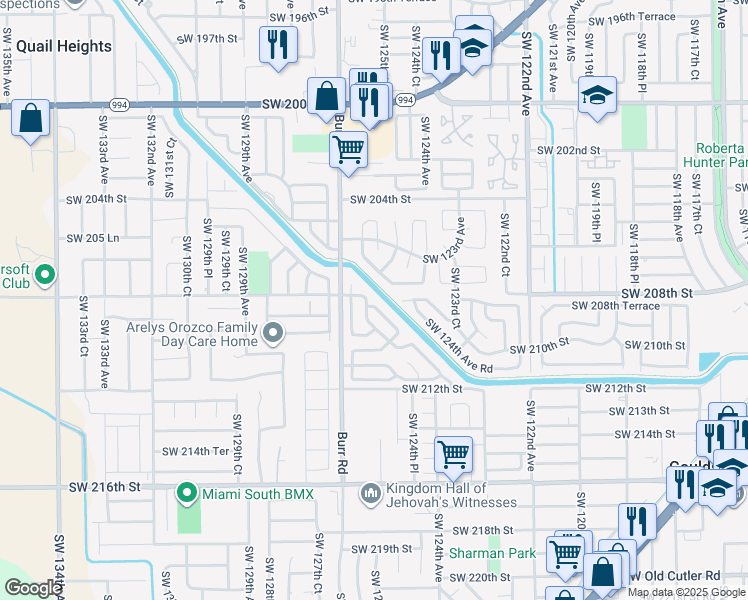 map of restaurants, bars, coffee shops, grocery stores, and more near 20817 Southwest 125th Court Road in Miami