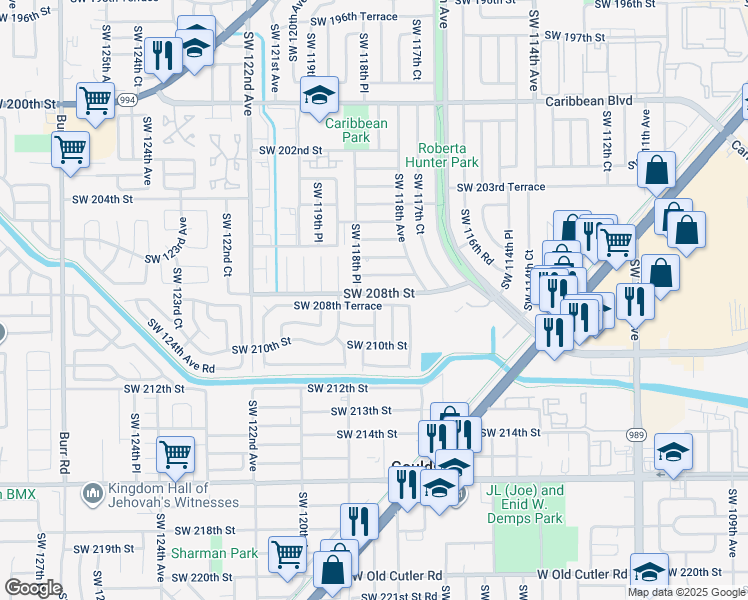 map of restaurants, bars, coffee shops, grocery stores, and more near 11861 Southwest 208th Terrace in Miami