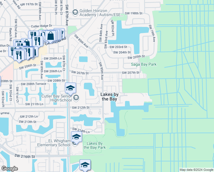 map of restaurants, bars, coffee shops, grocery stores, and more near 20845 Southwest 85th Court in Cutler Bay