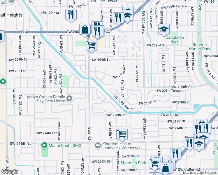map of restaurants, bars, coffee shops, grocery stores, and more near 12407 Southwest 209th Street in Miami