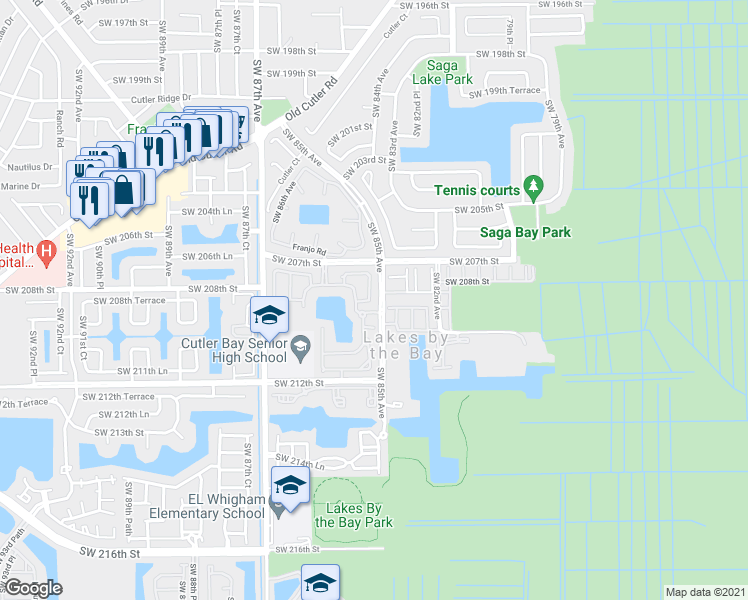 map of restaurants, bars, coffee shops, grocery stores, and more near 20845 Southwest 85th Court in Cutler Bay