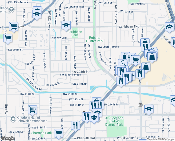 map of restaurants, bars, coffee shops, grocery stores, and more near 11807 Southwest 208th Street in Miami