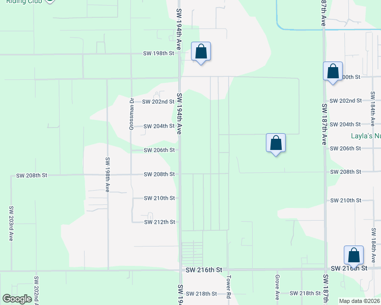 map of restaurants, bars, coffee shops, grocery stores, and more near 20601 Southwest 194th Avenue in Miami