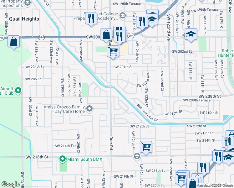 map of restaurants, bars, coffee shops, grocery stores, and more near 20763 Southwest 126th Court in Miami