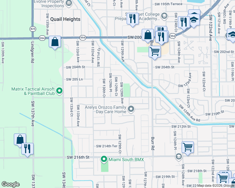 map of restaurants, bars, coffee shops, grocery stores, and more near 20793 Southwest 129th Court in Miami