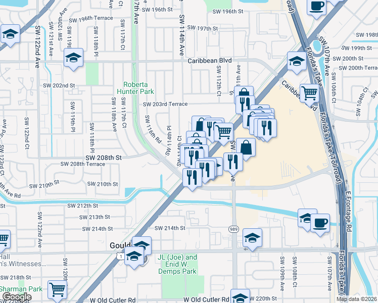 map of restaurants, bars, coffee shops, grocery stores, and more near 24278 Southwest 114th Avenue in Miami