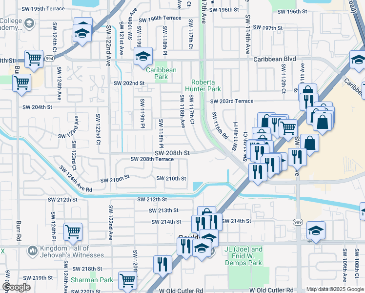 map of restaurants, bars, coffee shops, grocery stores, and more near 11807 Southwest 208th Street in Miami