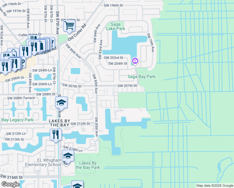 map of restaurants, bars, coffee shops, grocery stores, and more near 8137 Southwest 208th Terrace in Cutler Bay