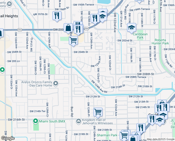 map of restaurants, bars, coffee shops, grocery stores, and more near 12407 Southwest 209th Street in Miami