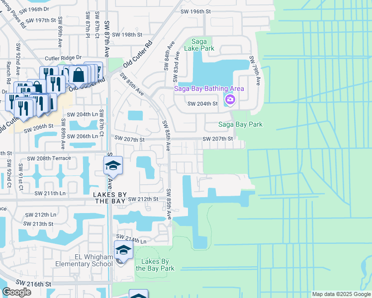 map of restaurants, bars, coffee shops, grocery stores, and more near 20751 Southwest 83rd Avenue in Cutler Bay