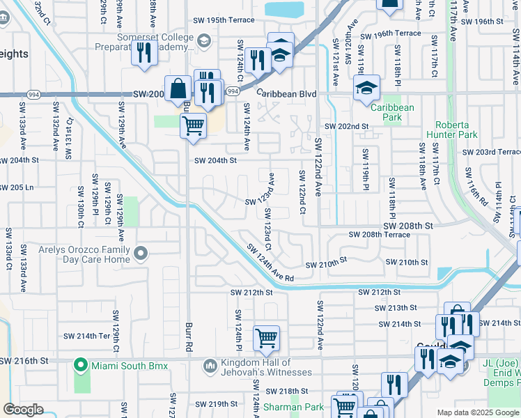 map of restaurants, bars, coffee shops, grocery stores, and more near 20590 Southwest 123rd Court in Miami