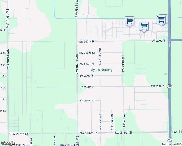 map of restaurants, bars, coffee shops, grocery stores, and more near 18420 Southwest 204th Street in Miami