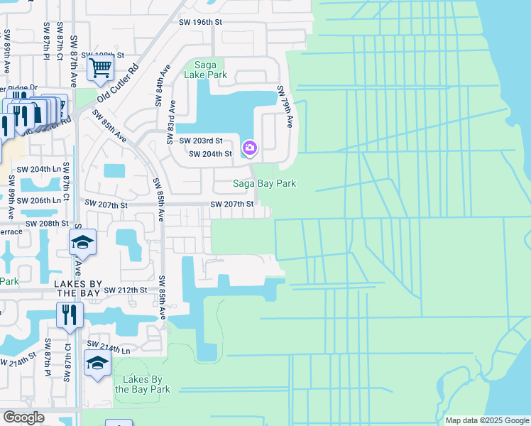 map of restaurants, bars, coffee shops, grocery stores, and more near 20700 Southwest 79th Place in Cutler Bay