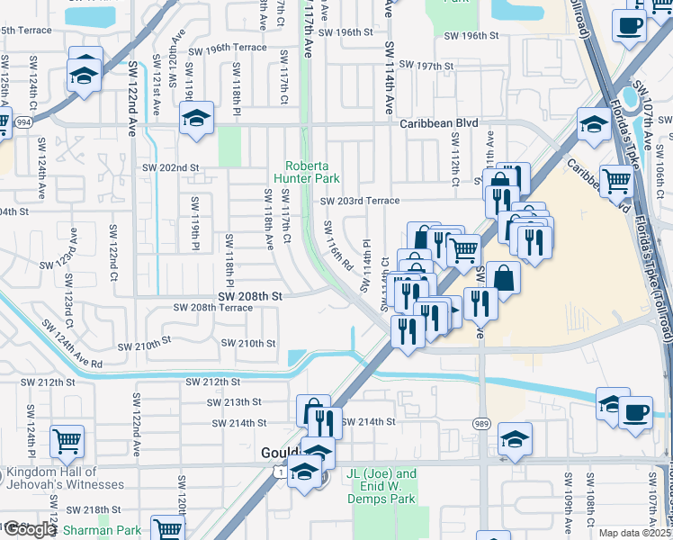 map of restaurants, bars, coffee shops, grocery stores, and more near 20620 Southwest 116th Road in Miami