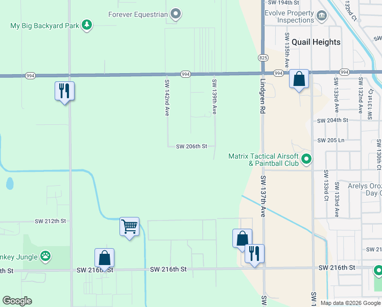 map of restaurants, bars, coffee shops, grocery stores, and more near 14025 Southwest 208th Street in Miami