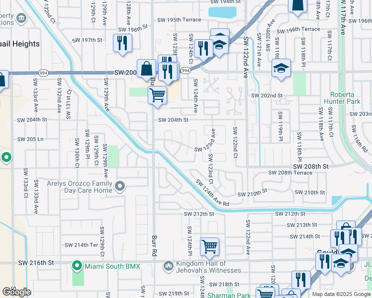 map of restaurants, bars, coffee shops, grocery stores, and more near 20610 Southwest 124th Place in Miami