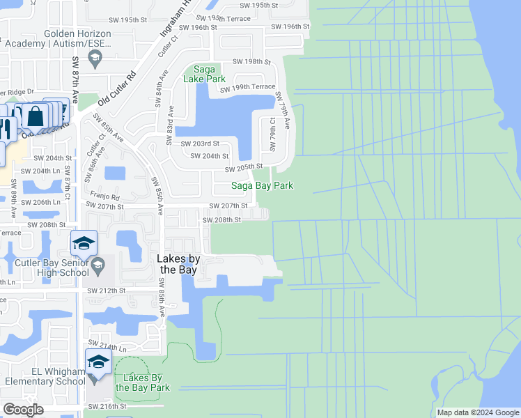 map of restaurants, bars, coffee shops, grocery stores, and more near 20700 Southwest 79th Place in Cutler Bay