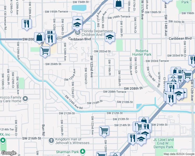 map of restaurants, bars, coffee shops, grocery stores, and more near 20621 SW 121st Ct in Miami
