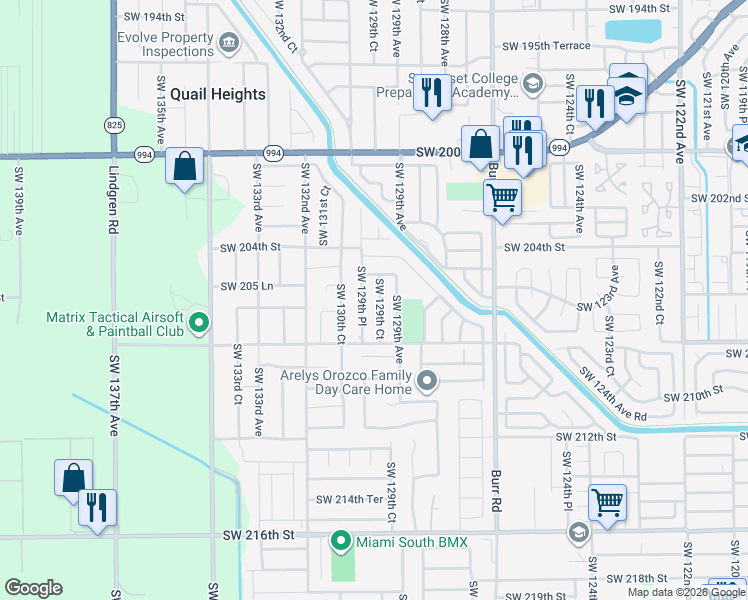 map of restaurants, bars, coffee shops, grocery stores, and more near 20783 Southwest 129th Court in Miami