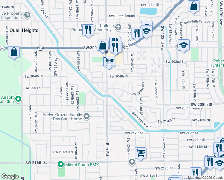 map of restaurants, bars, coffee shops, grocery stores, and more near 20650 Southwest 125th Court in Miami