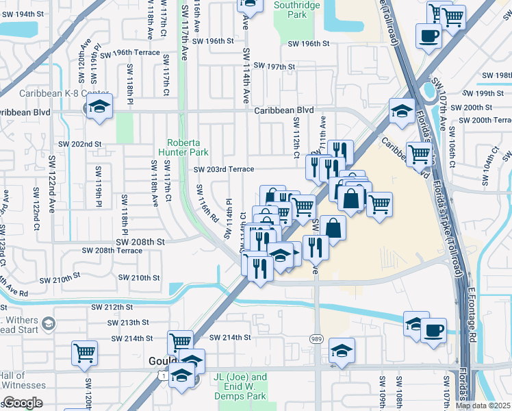 map of restaurants, bars, coffee shops, grocery stores, and more near 20621 Southwest 114th Avenue in Miami