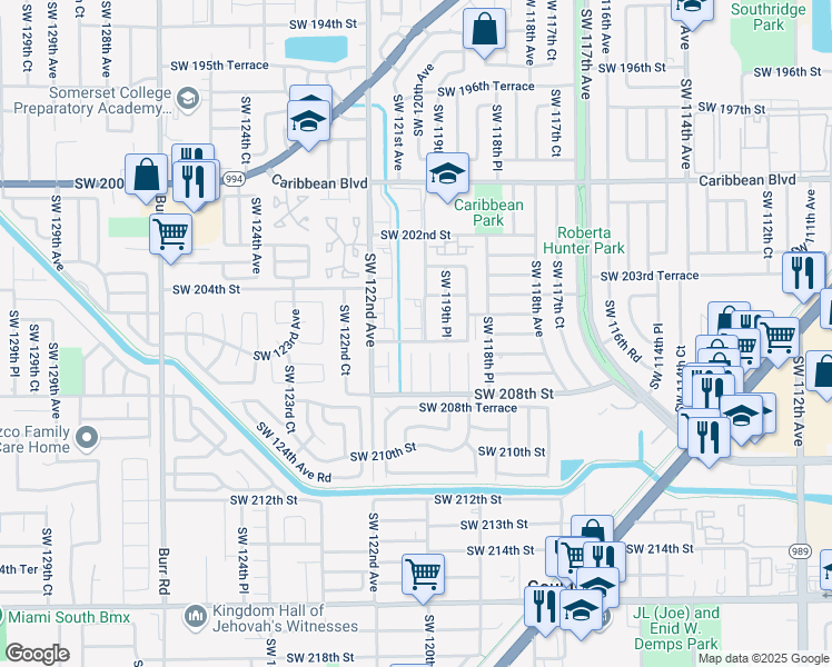 map of restaurants, bars, coffee shops, grocery stores, and more near 12085 Southwest 206th Street in Miami