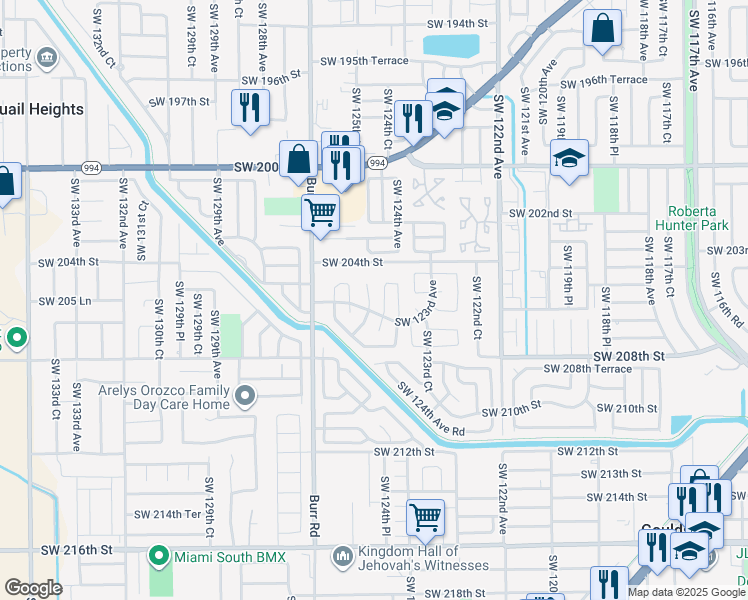map of restaurants, bars, coffee shops, grocery stores, and more near 20610 Southwest 124th Place in Miami
