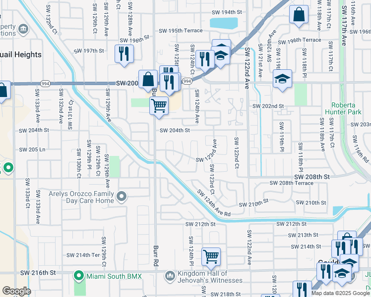 map of restaurants, bars, coffee shops, grocery stores, and more near 20610 Southwest 124th Place in Miami