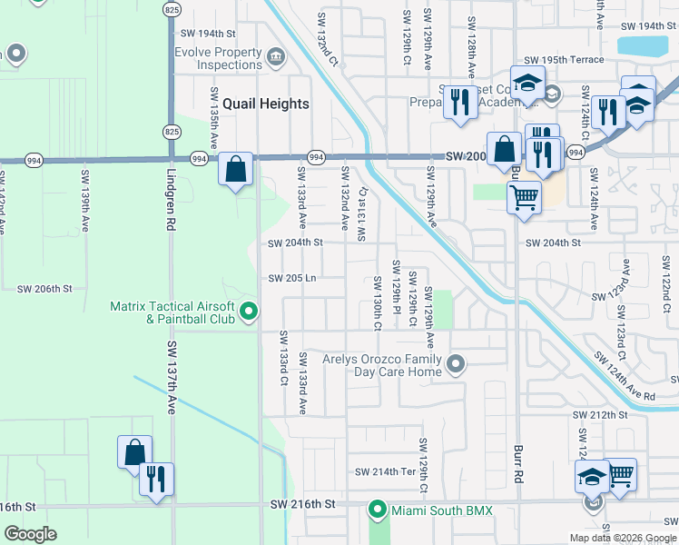map of restaurants, bars, coffee shops, grocery stores, and more near 20461 Southwest 132nd Court in Miami