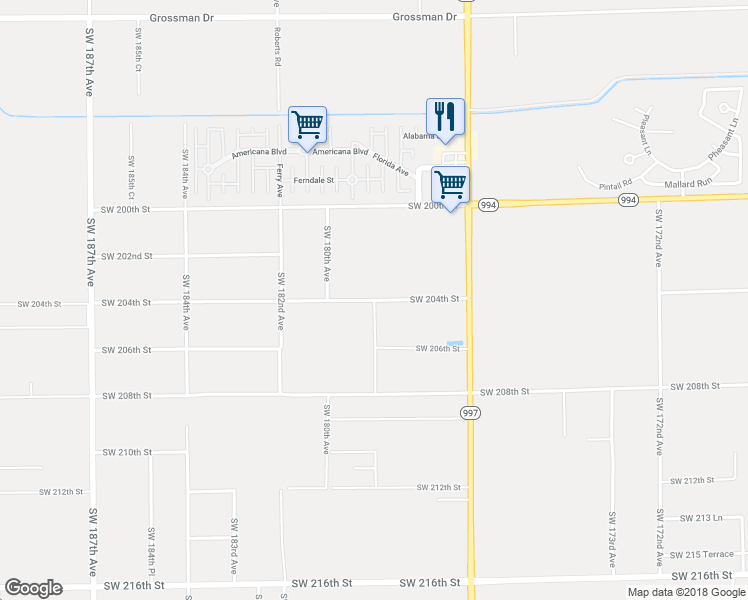 map of restaurants, bars, coffee shops, grocery stores, and more near 9219 Southwest 204th Street in Miami