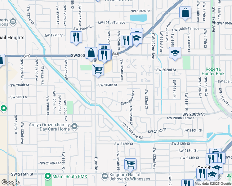 map of restaurants, bars, coffee shops, grocery stores, and more near 12451 Southwest 204th Terrace in Miami