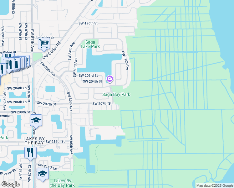 map of restaurants, bars, coffee shops, grocery stores, and more near 8000 Southwest 205th Street in Cutler Bay