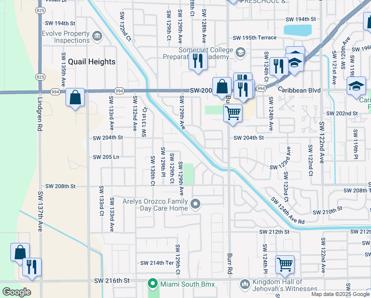 map of restaurants, bars, coffee shops, grocery stores, and more near 12861 Southwest 207th Terrace in Miami