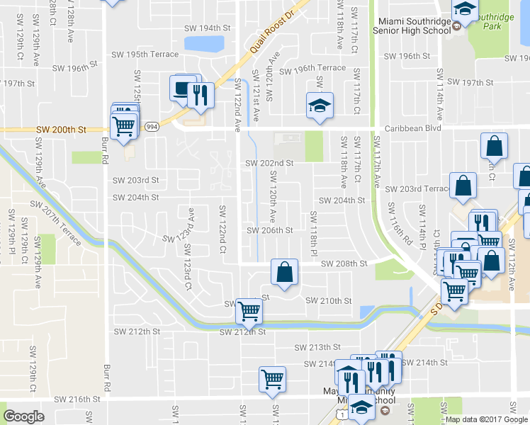 map of restaurants, bars, coffee shops, grocery stores, and more near 12025 Southwest 206th Street in Miami