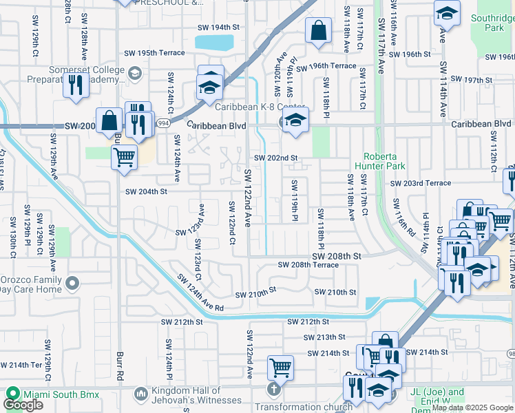map of restaurants, bars, coffee shops, grocery stores, and more near 12025 Southwest 206th Street in Miami
