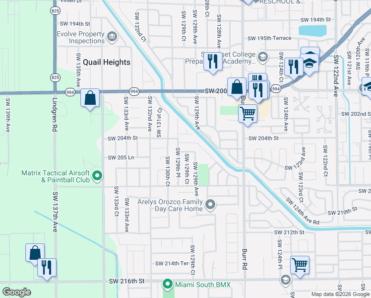 map of restaurants, bars, coffee shops, grocery stores, and more near 12924 Southwest 207th Terrace in Miami