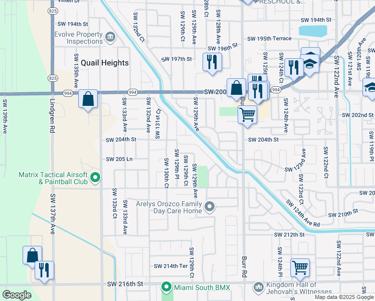 map of restaurants, bars, coffee shops, grocery stores, and more near 12935 Southwest 207th Lane in Miami
